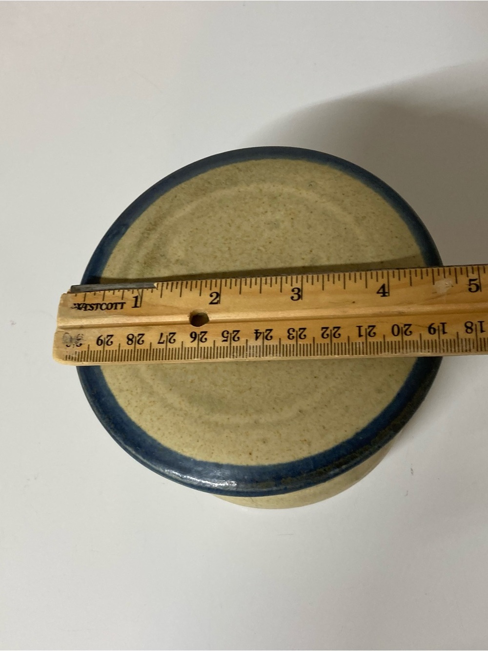Mississippi Mud Pottery Butter Bell Crock Keeper in Beige with Blue Accent - Picture 4 of 10